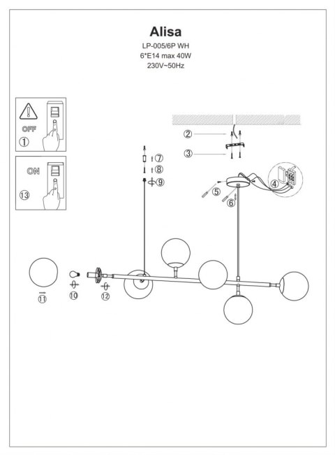 Lampa wisząca Alisa zlota białe kule