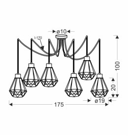 Lampa wisząca czarno-złota 6 Primo P 36-00316