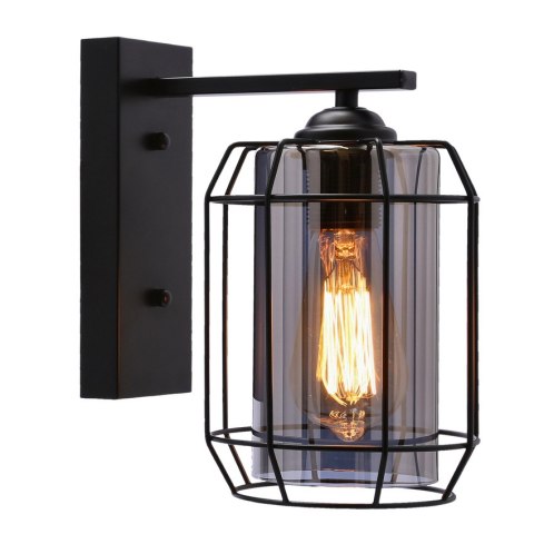 Jonera lampa kinkiet czarny p20 1x40w e27 klosz dymiony 21-10186