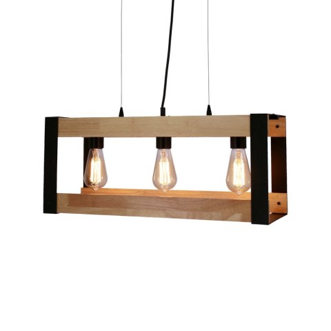 Lampa wisząca czarna metalowa + drewno 3x40W E27 Varna 33-79077