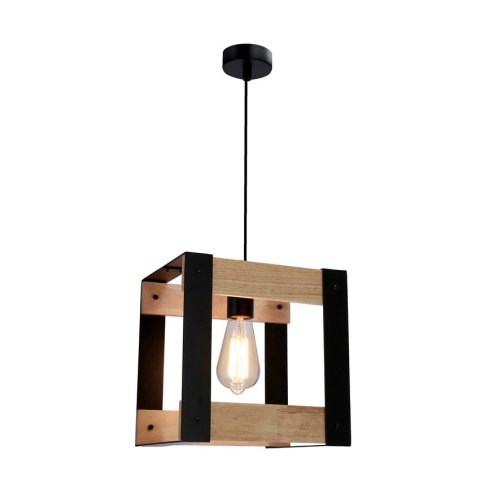 Lampa wisząca czarna metalowa + drewno 40W E27 Varna 31-78513
