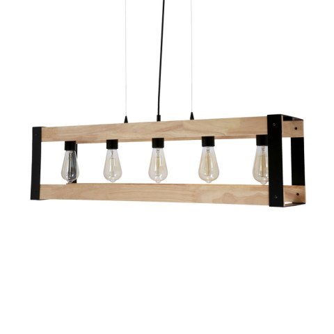 Lampa wisząca czarna metalowa + drewno 5x40W E27 Varna 35-79282