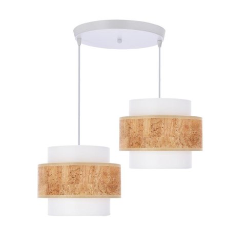 Cork lampa wisząca biały talerz 2x40w e27 abażur biały+beżowy