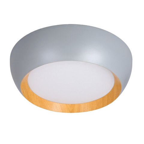 ABRUZZO LAMPA SUFITOWA PLAFON SZARO DREWNIANY KLOSZ BIAŁY 14-24114