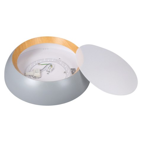 ABRUZZO LAMPA SUFITOWA PLAFON SZARO DREWNIANY KLOSZ BIAŁY 14-24114