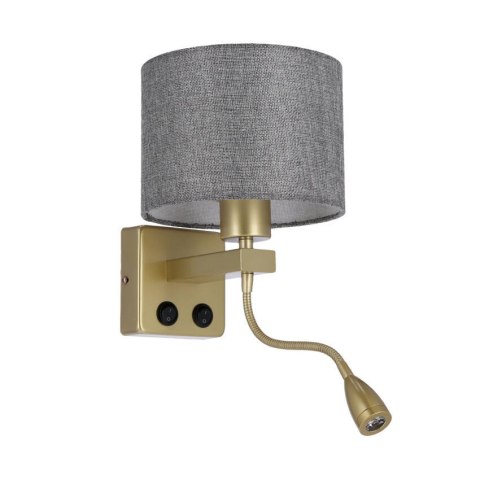 Polo Lampa Kinkiet Złoty 1X40W E27 + 2W Led Abażur Okrągły Szary