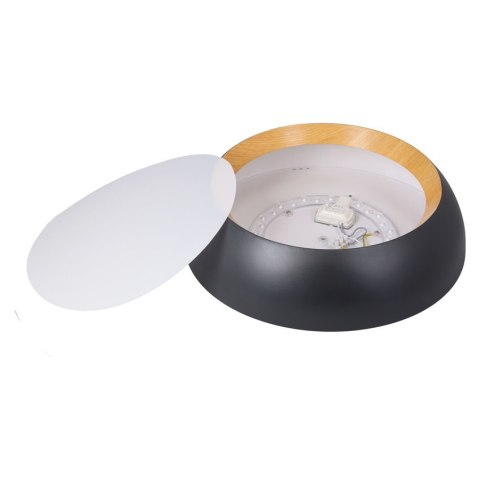ABRUZZO LAMPA SUFITOWA PLAFON CZARNO DREWNIANY KLOSZ BIAŁY 14-24121