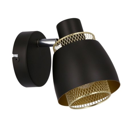 Aleksandria lampa kinkiet czarny e14 klosz czarny+złoty