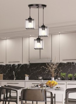 Glassia Lampa Wisząca Talerz Czarny 3X40 E27 Klosz Czarny+Kryształy Bezbarwne