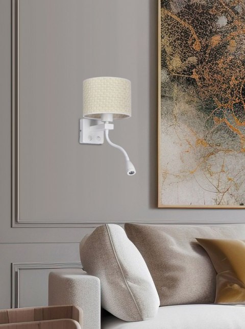 Polo Lampa Kinkiet Biały 1X40W E27+2W Led Abażur Kremowy