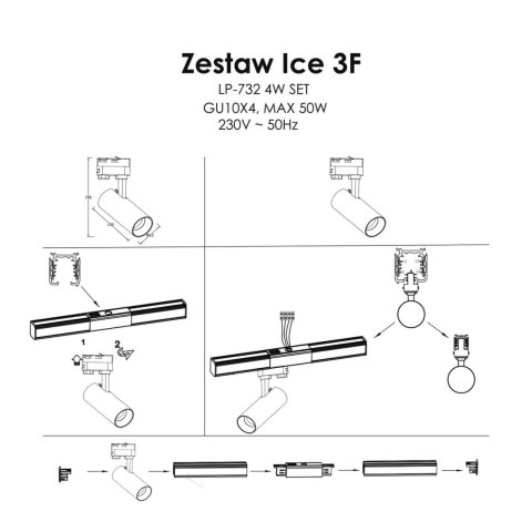 Ice SET 3F 4xGU10 biały LP-732 4W WH SET