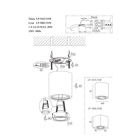Oczko Tulon oprawa natynkowa 1xGU10 biała LP-5441/1SM WH