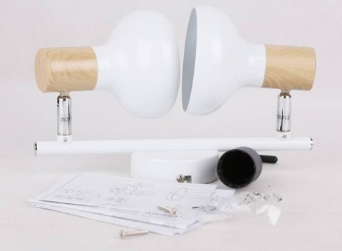 Lampa sufitowa ścienna listwa biała + drewno 2x40W Puerto Candellux 92-62659