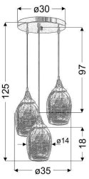 Lampa wisząca chromowa lustrzane klosze 3x60W Marina Candellux 33-60181