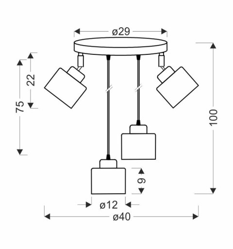 Lampa wisząca sufitowa czarna/chrom talerz 4xE27 Wama 34-00507