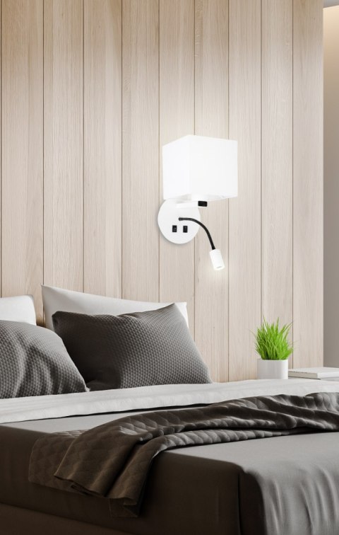 Kinkiet biały hotelowy z lampką do czytania LED Magnum Candellux 21-75659
