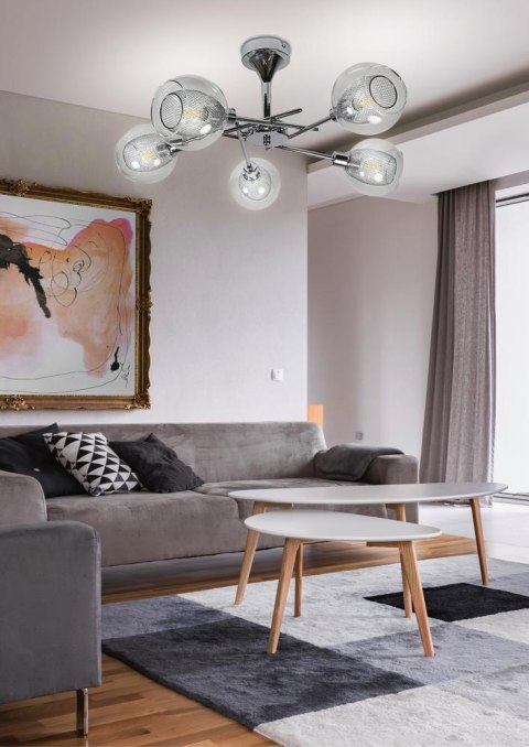 LAMPA SUFITOWA WISZĄCA CANDELLUX OZZO 35-72252 CHROM KLOSZ BEZBARWNY