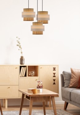 Rattan lampa wisząca czarny talerz 3x40w e27 abażur biały+kremowy