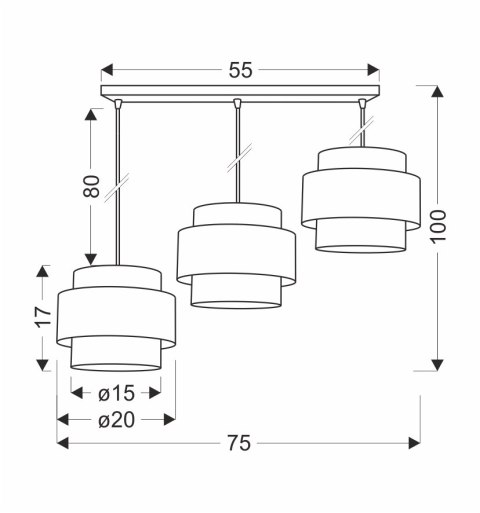 Hare lampa sufitowa czarny 3x60W E27 abażur szary+srebrny