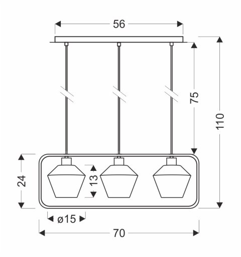 Niko Lampa Wisząca Czarny 3X40W E27 Klosz Bezbarwny Karbowany