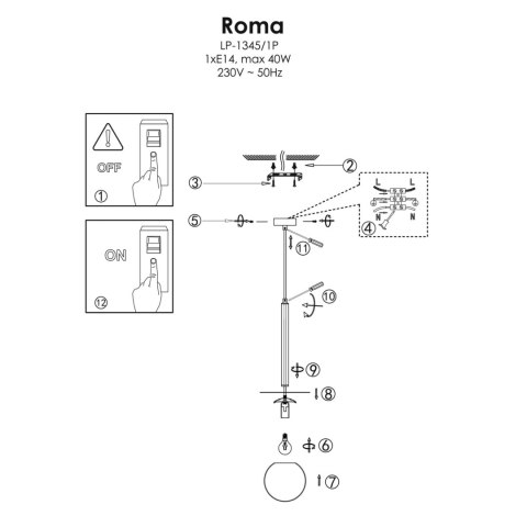 Lampa wisząca Roma 1xE14 złota LP-1345/1P GD