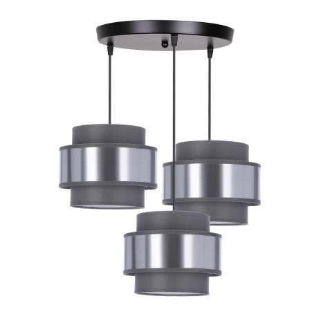 Hare lampa sufitowa czarny talerz 3x60W E27 abażur szary+srebrny