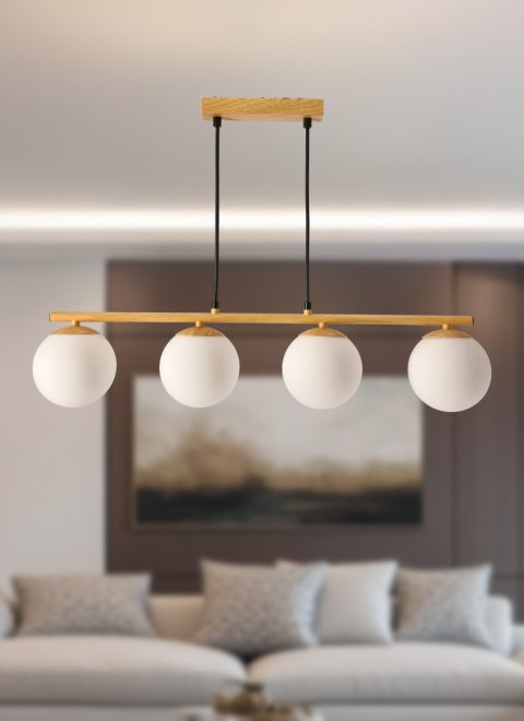 Carrine lampa wisz¹ca drewniany 4x40W E14 klosz bia³y