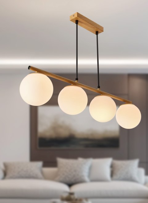 Carrine lampa wisz¹ca drewniany 4x40W E14 klosz bia³y