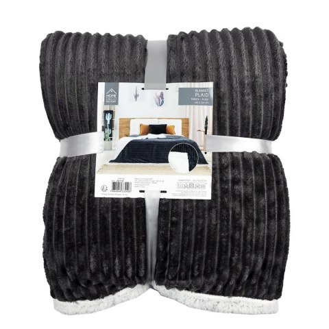 Koc Sherpa szary 180x220cm prążkowany