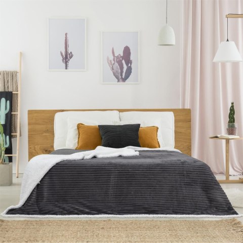 Koc Sherpa szary 180x220cm prążkowany