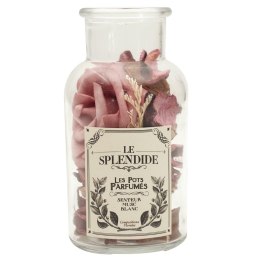 Szklany słój 16cm z pot pourri różowe