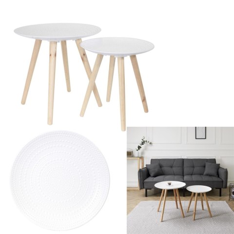 Zestaw 2 okrągłych stolików biały/naturalny