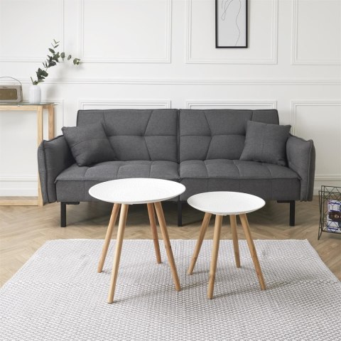 Zestaw 2 okrągłych stolików biały/naturalny