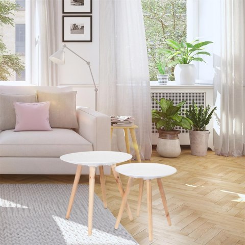 Zestaw 2 okrągłych stolików biały/naturalny