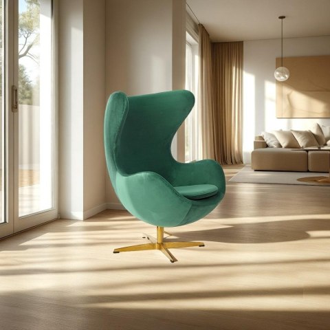 Fotel Jajo Velvet zielone/ złota podstawa