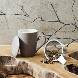 Kubek Mira beżowy z zaparzaczem i pokrywką