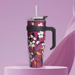 Kubek termiczny z uchwytem Fleur 1,2l różowy