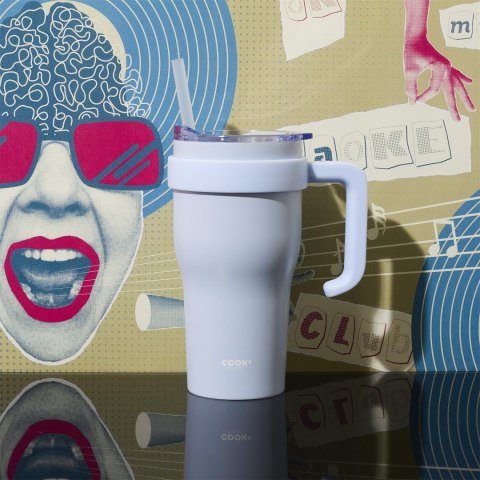 Kubek termiczny z uchwytem i słomką Miami 600ml biały