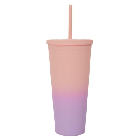 Kubek ze słomką PP pomarańczowo-różowy