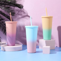 Kubek ze słomką Tie-Dye PP niebiesko-różowy