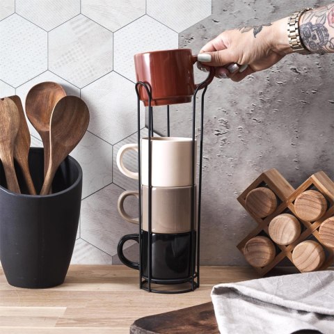 Zestaw 4 kubków Japandi na stojaku