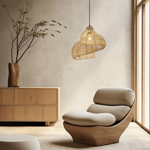 Rattanowa lampa wisząca Shella 40 cm jasne drewno 1xE27