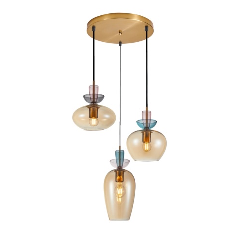 Lampa wisząca kolorowa nowoczesna Fanda PND-31882-3A-GD-AMB