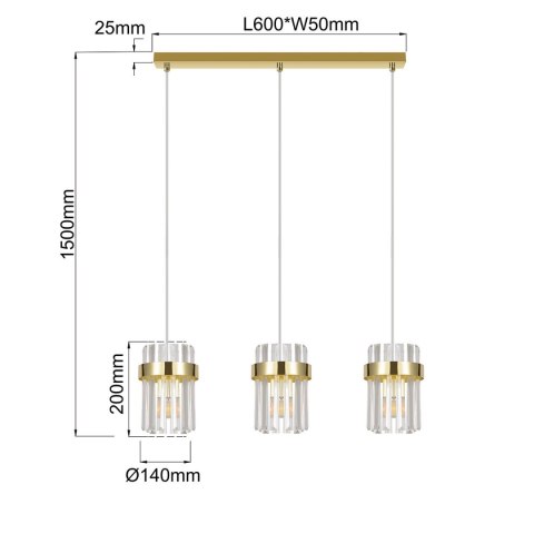 Lampa wisząca Vetro złota 3xE14