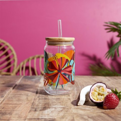Szklanka Exotic Paradise 450ml ze słomką i bambusową pokrywką