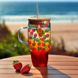 Kubek z pokrywką i słomką Soleo 650ml poziomki