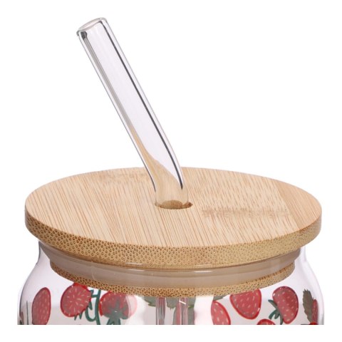 Szklanka z pokrywką i słomką Soleo 530ml poziomki