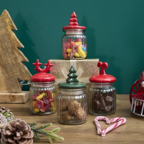Słoik z pokrywką w kształcie lasek czerwonych