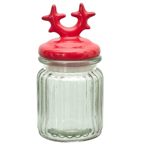 Słoik z pokrywką w kształcie rogów czerwonych