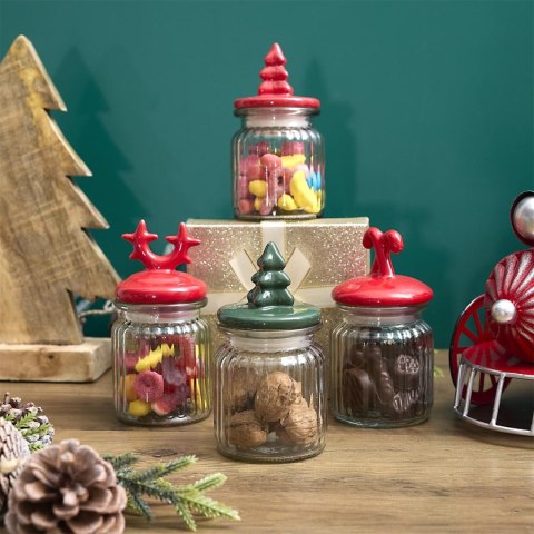 Słoik z pokrywką w kształcie rogów czerwonych